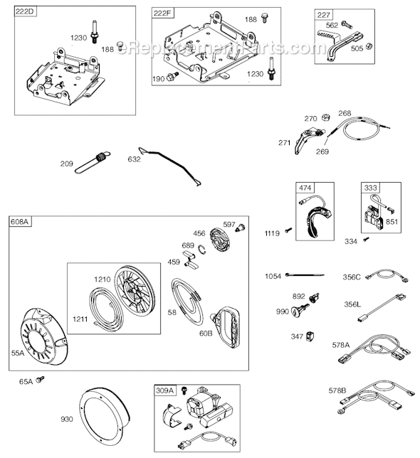 Page D Diagram and Parts List for 12A100SERIES 0130-0938 Briggs and Stratton Engine